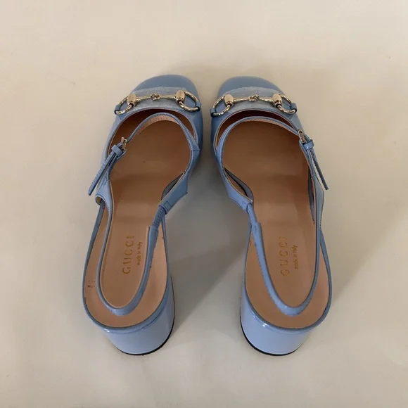GUCCI Women's Horsebit Mary Jane Pumps Blue Patent Leather Size 8.5 NIB - Picture 7 of 10